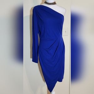 NWT One Shoulder Ruched Bodycon Dress Royal Blue Women's Size L